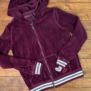 Betsey Johnson vintage 90s hoodie velvet zip front love lips patches size medium